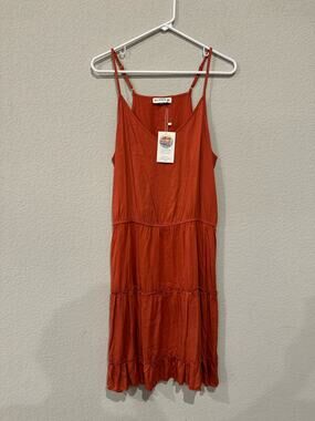 Elings Women's Spaghetti Strap Tiered A-Line Midi Dress Orange Size L NWT